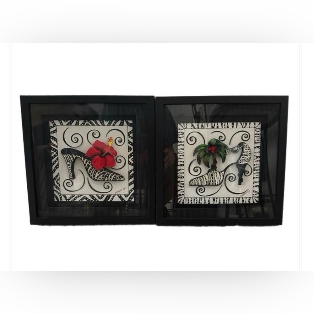 Pair of Black Framed Tropical High Heel Art Prints